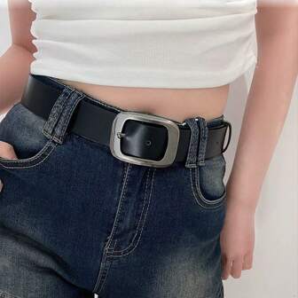 1pc Women's Wide Leather Belt For Jeans, Fashionable And Versatile Black Casual Waistband Summer, School Fall, Autumn, Halloween