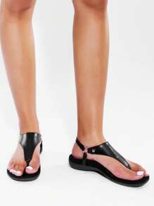 Women's Flat Sandals, Walking Sandals With Arch Support - 全黑-Pu - 查看 10