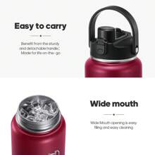 Insulated Water Bottle With 2-In-1 Lid (Chug Lid/Straw Lid),40oz/64oz Double Walled Vacuum Stainless Steel Water Bottles, Water Jug With Straw, Wide Mouth Insulated - 紅黑 - 查看 5