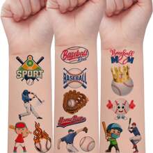 10入組棒球臨時紋身貼,適用於運動迷派對裝飾貼紙,卡通棒球帽獎杯球員系列圖案假紋身貼紙,身體、臉部和手臂化妝水溶性紋身貼紙,適用於棒球比賽 - 彩色 - 查看 1