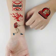 10入組棒球臨時紋身貼,適用於運動迷派對裝飾貼紙,卡通棒球帽獎杯球員系列圖案假紋身貼紙,身體、臉部和手臂化妝水溶性紋身貼紙,適用於棒球比賽 - 彩色 - 查看 4