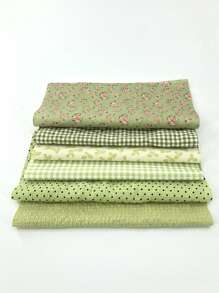 6 pièces Tissu imprimé vert pour faire des vêtements de poupée fait maison