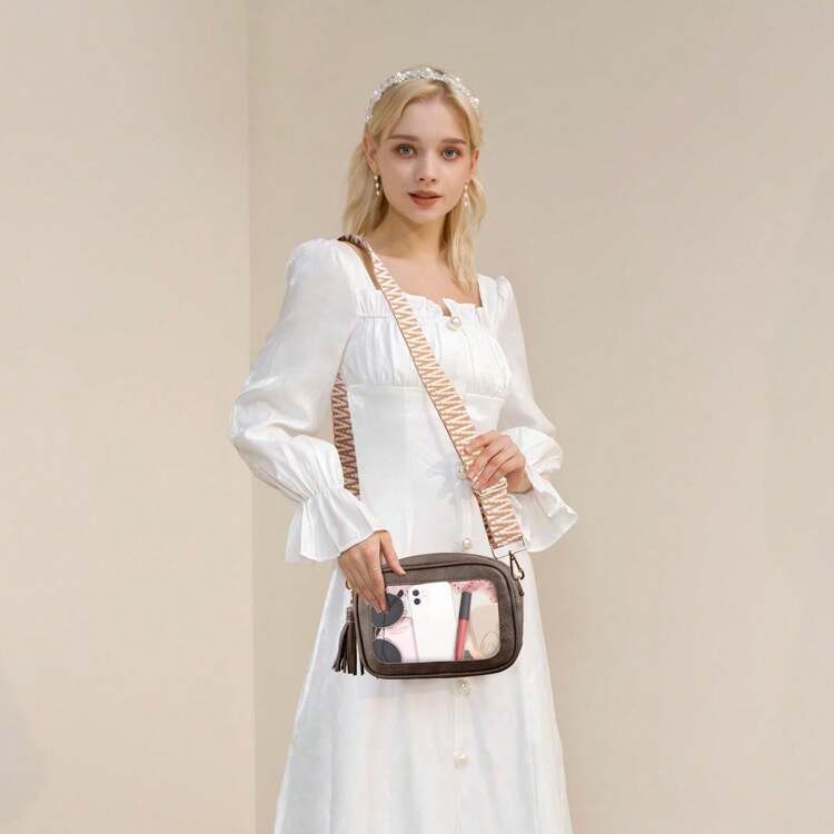 Clear Crossbody Bag With 2 Straps, Stadium Approved Clear Purse Bag For Concerts Sports Events Festivals, Gift - 深棕色 - 查看 4