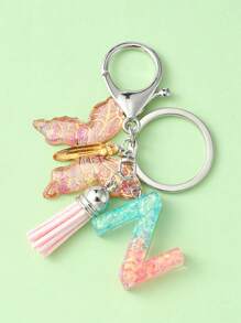 Elegant 1pc Initial Butterfly Tassel Zinc Alloy Keychain, Suitable For Backpack, Mobile Phone Case, Car Key, Etc. - Multicolor - View 19