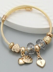1pc European And American Style Women's Metal Pendant Opened Bracelet, Suitable For Wedding, Date, Travel, Party, Festival, As Gift