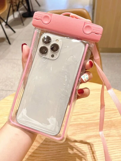 1 pieza Funda de teléfono luminosa y resistente al agua, con correa ancha para llevar cruzada, apta para nadar y uso bajo el agua (con pantalla táctil accesible); el color negro no tiene efecto luminoso. Bolsa de piscina, accesorios de playa, accesorios de playa, flotador de piscina