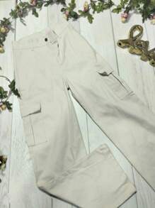 PANTS WITH RIGID GABARDINE CARGO BAGS - Beige - View 2
