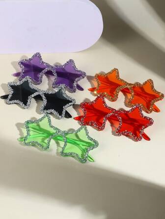 1 副 Y2K 复古风格多巴胺时尚眼镜，星星设计，手工水钻装饰，无框，独特时尚，非常适合婚礼、海滩派对、舞会和户外活动，太阳镜海滩配饰万圣节女士海滩配饰眼镜太阳镜基础款秋冬女士服装商务休闲礼物，适合夏季海滩度假、户外、旅行