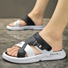 Sandalias De Playa Suaves Y De Moda Para Hombre Para El Verano, Zapatillas Antideslizantes Con Patrón Variado 2024