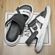 Sandalias De Playa Suaves Y De Moda Para Hombre Para El Verano, Zapatillas Antideslizantes Con Patrón Variado 2024