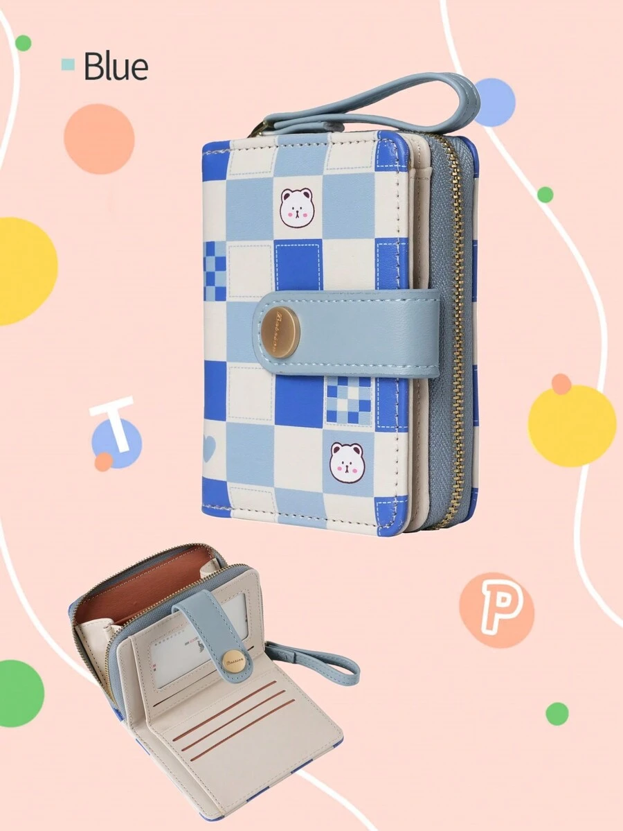 Ví ngắn phong cách Anh và Âu Mỹ 2024 dành cho nữ, họa tiết thỏ caro, dung tích lớn, túi đựng đồ caro thời trang, ví cầm tay nhẹ sang trọng kiểu dáng đại học - Nhiều màu - Xem 1