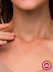 1 件 925 純銀女士首字母項鍊 18k 鍍金精緻小心形字母項鍊個性化花押字名字項鍊非常適合日常佩戴派對週年紀念日 - 金色 - 查看 3