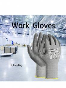 1 双通用工作手套 PU 涂层针织手套，厨房、浴室、家居、家居用品 - 灰色 - 查看 1