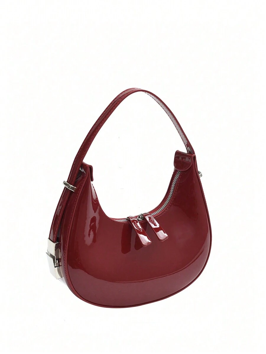 Women's Armpit Bag Crocodile Patterned Baguette Handbag, New Versatile Design Niche Hobo Bag, Women's Versatile Shoulder Bag, Elegant Underarm Bag , Burgundy Bag, Bag, & New Year Ideal Gift, Fashionable Burgundy Bag , Red Bag - Burgundy - View 1