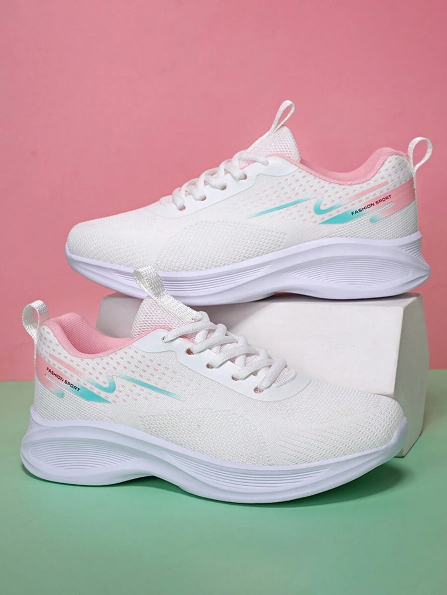 2024女款白色運動鞋,網面透氣輕巧舒適休閒鞋,時尚百搭,耐磨防滑跑步鞋 - 白色 - 查看 1