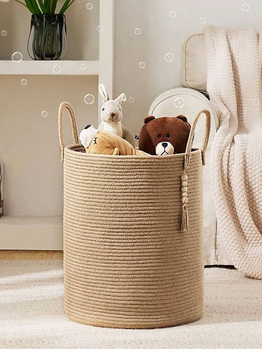 1 Miếng Dung lượng lớn Gấp lại Dệt Đồ chơi Giỏ lưu trữ , Giỏ đựng đồ giặt Rổ , Em bé Sản phẩm Hộp đựng - Màu Khaki - Xem 1