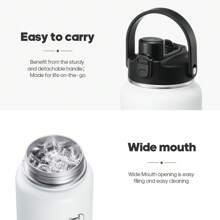 Insulated Water Bottle With 2-In-1 Lid (Chug Lid/Straw Lid),40oz/64oz Double Walled Vacuum Stainless Steel Water Bottles, Water Jug With Straw, Wide Mouth Insulated - 白色 - 查看 5