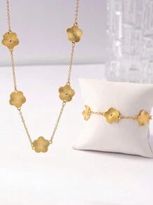 Conjunto De Colar E Pulseira Com Design De Trevo E Flor Vintage Fashion Para Festa E Dança, Ótimo Presente Para Mulheres Na Vida Diária, Dia Das Mães, Férias, Reuniões Ou Festa Na Praia, Traga Colar E Pulseira De Grama Da Sorte