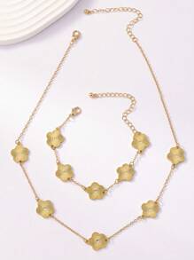 Conjunto De Colar E Pulseira Com Design De Trevo E Flor Vintage Fashion Para Festa E Dança, Ótimo Presente Para Mulheres Na Vida Diária, Dia Das Mães, Férias, Reuniões Ou Festa Na Praia, Traga Colar E Pulseira De Grama Da Sorte