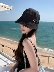 1 Miếng Quý cô Mũ chống nắng Cho mùa xuân & Mùa hè , Chống tia cực tím , Với Kim loại Huy hiệu , Dệt kim , Có thể mang đi & Sành điệu , Thích hợp Đối với Sử dụng hàng ngày - màu đặc - Xem 14