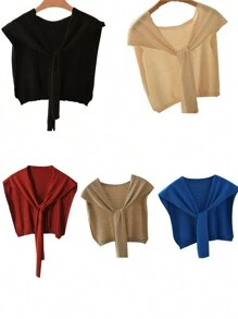 1 件女用糖果色針織披肩休閒彈性防風保暖圍巾時尚斗篷開襟衫 - 彩色 - 查看 3