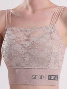 3pcs Women Solid Color Wireless Lace Embellished Bra Set, Lingerie