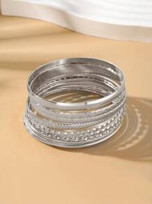 6/7/10件套金属波西米亚风金色手链套装 - 銀色 - 查看 4