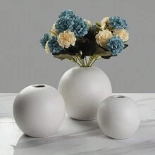 1pc Round Ceramic Flower Vase For Home Decoration And Dry Flower Arrangement Room Decor Glass Vase