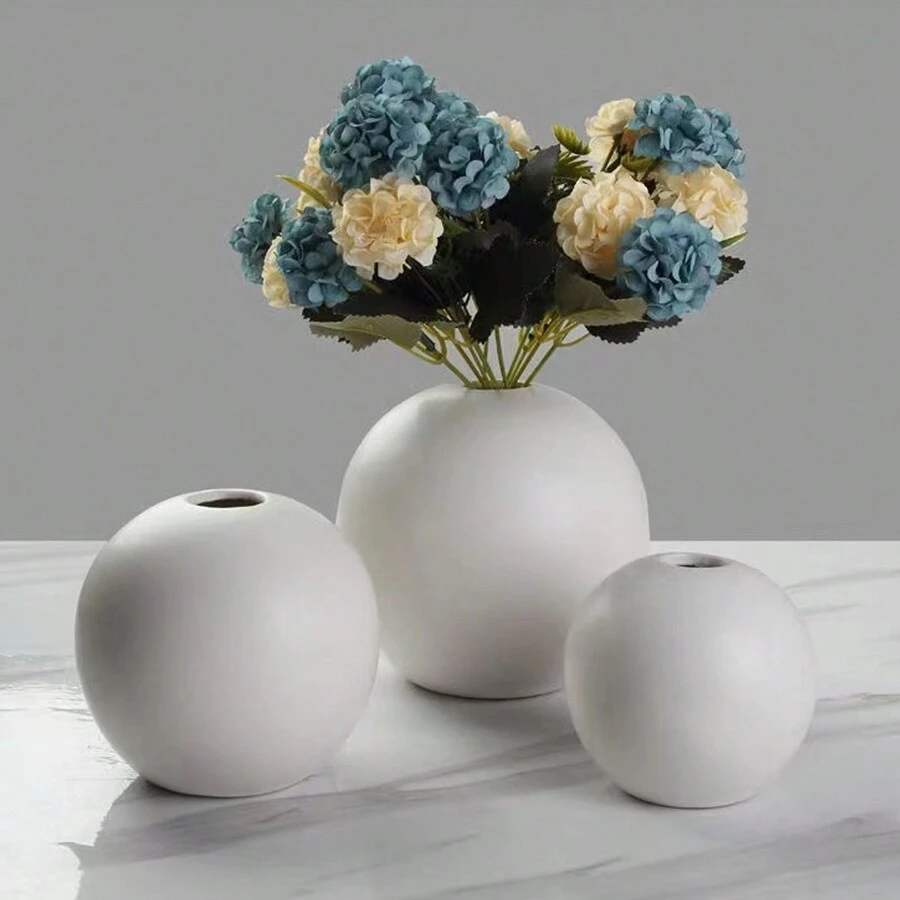 1pc Round Ceramic Flower Vase For Home Decoration And Dry Flower Arrangement Room Decor Glass Vase
