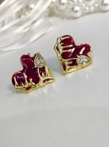 Brincos de Botão com Decoração de Strass em Formato de Coração, Dia dos Namorados, Dia da Mãe, Presente