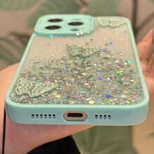 1 Món Quà Năm Mới Long Lanh Bầu Trời Đầy Sao Thiết Kế Chống Dấu Vân Tay Nút Độc Lập Vỏ Điện Thoại Tự Làm Với Bướm & Cỏ Ba Lá Quyến Rũ Và Dây Buộc Tương Thích Với Apple/Điện Thoại Android, Chống Sốc Và Kiểu Dáng Ốp Lưng - Màu xanh lam - Xem 2