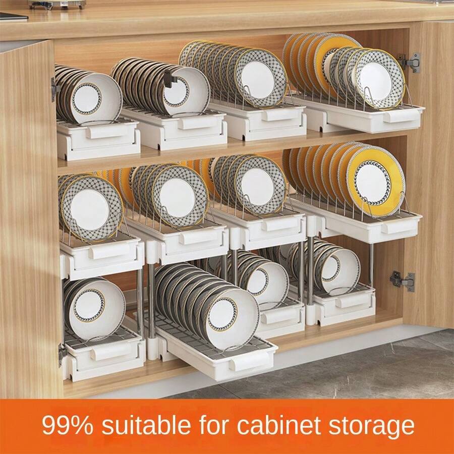 1 Miếng Phòng bếp Giá để bát đĩa , Tủ Được xây dựng trong Tự làm Loại ngăn kéo Kéo Rổ , Kéo Và Bát Giá đỡ Đĩa Làm khô hạn Cái giá , Kéo ra Có thể mang đi Sắt Hộp đựng , Nhà  Phụ kiện Nhà bếp - trắng - Xem 1