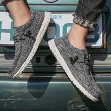 男士帆布滑步便鞋,厚鞋底,防滑,透氣,耐磨,適用於休閒、戶外、全年季節 - 黑色 - 查看 11