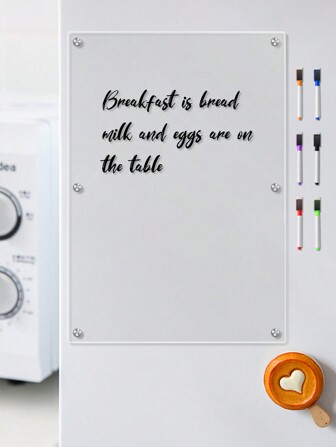 1块A3尺寸透明空白亚克力白板，带磁性边框（含6支随机颜色磁性白板笔），大型防水磁性可擦写日历、日程表、备忘录板，可重复使用展示板