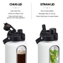 Insulated Water Bottle With 2-In-1 Lid (Chug Lid/Straw Lid),40oz/64oz Double Walled Vacuum Stainless Steel Water Bottles, Water Jug With Straw, Wide Mouth Insulated - 白色 - 查看 2