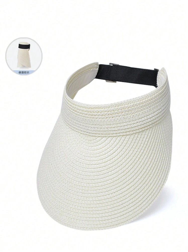 Boho 1pc New Summer Straw Sun Hat For Women, Wide Brimmed Headband Style Korean Fashion Beach Cap With Open Top - Multicolor - View 12