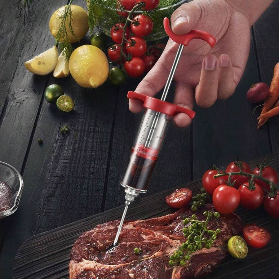 304 Needle Injector For Kitchen Flavor Injection, Plastic Turkey Injector For Grilling And