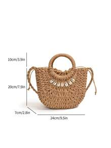 Nueva bolsa tejida con estilo y vibra bohemia, puede usarse como bolso de mano, bolso de hombro o bolso cruzado, esenciales de playa, bolsas de mujer esenciales de verano para vacaciones y días festivos, bolso de mimbre de moda - Caqui - Ver 6