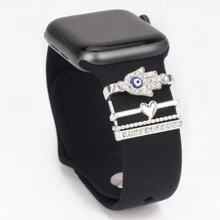 4pcs/Set Silvery Metal Creative Palm Eyes Watch Band Charms Decoration Ring Compatible With Apple Watch Bands Accessories Compatible With Galaxy Watch Series Strap Charm