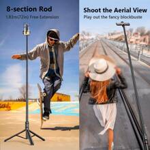 AXNEN 183cm 72-Inch Professional Selfie Stick Stable  Tripod, Portable Travel All-In-One Hidden Design, Extendable Aluminum Alloy Super Long Rod & Cold Shoe Port, 360° Rotation Phone Stand With Wireless Remote Compatible With IPhone And Android Phone Selfies, Video Recording, Vlogging, Live Streaming