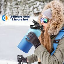 Insulated Water Bottle With 2-In-1 Lid (Chug Lid/Straw Lid),40oz/64oz Double Walled Vacuum Stainless Steel Water Bottles, Water Jug With Straw, Wide Mouth Insulated - 淺藍色 - 查看 7