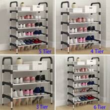 LIVINGANDHOME Living And Home 3-6 Tier Metal Shoe Rack (Space-Saving Ventilated Organizer) - Slim Standing Shoe Shelf For Entryway, Closet & Bedroom