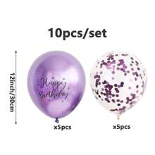 10 件生日气球套装，适用于节日装饰或婚礼仪式装饰，20 件 12 英寸金属印花生日快乐乳胶气球，适用于生日派对装饰和场景布置，圣诞节 - 紫色 - 查看 2