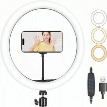 10 Inch USB Selfie Ring LED Light for iOS and Android, (Warm/Cool/Normal) for Live Makeup Vlog, Photography Accessories, Spring (Stand Not Included) - Unitalla - Ver 9
