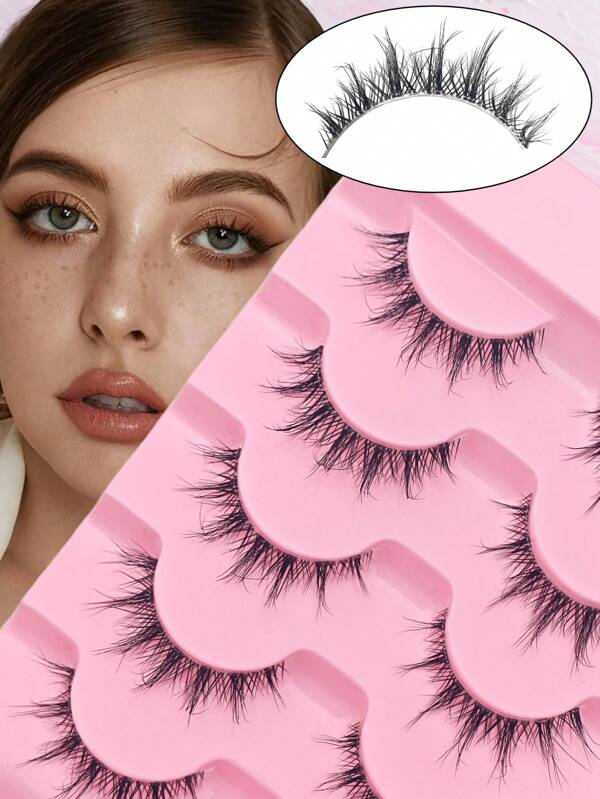 Novo Estilo 5 Pares De Cílios Postiços Olho De Gato 3d, Cílios Falsos Longos E Naturais Cruzados E Volumosos, Ideais Para Maquiagem Diária E Em Encontros