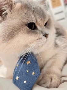 1入組可調節的可愛星空蝴蝶結項圈,適用於小型犬和貓（星星圖案位置隨機） - 彩色 - 查看 3