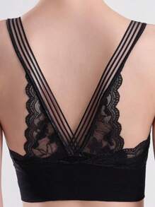 3pcs Women Solid Color Wireless Lace Embellished Bra Set, Lingerie