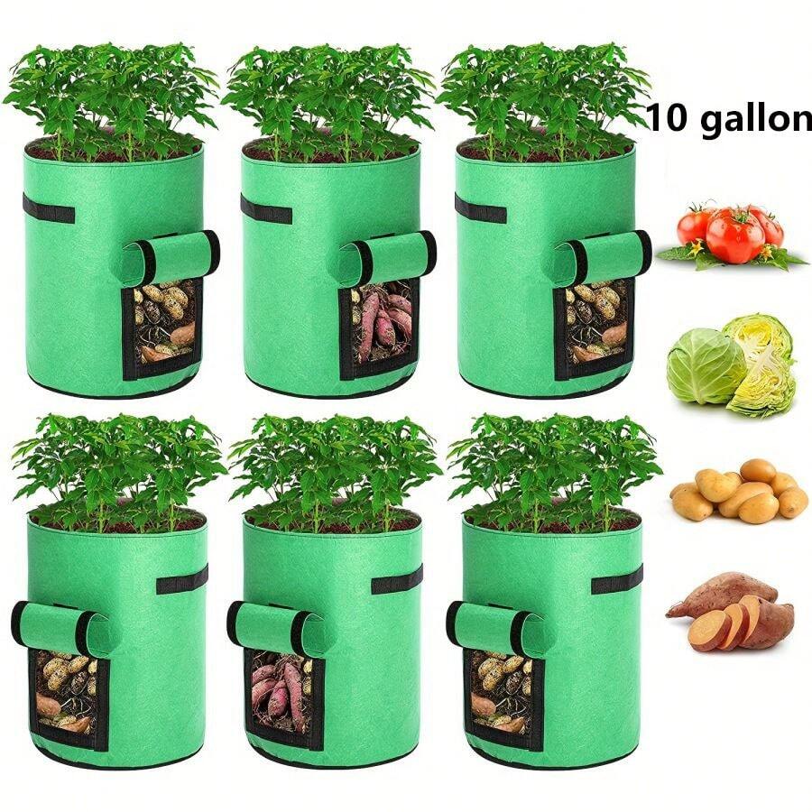 10加侖氈布馬鈴薯種植袋,可摺疊,透氣氈布蔬菜種植箱具有手柄和窗戶收獲拉練和收獲窗戶-非常適合種植馬鈴薯,番茄和蔬菜！ - 綠色 - 查看 1