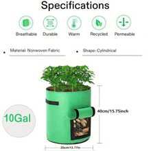 10加侖氈布馬鈴薯種植袋,可摺疊,透氣氈布蔬菜種植箱具有手柄和窗戶收獲拉練和收獲窗戶-非常適合種植馬鈴薯,番茄和蔬菜！ - 綠色 - 查看 11