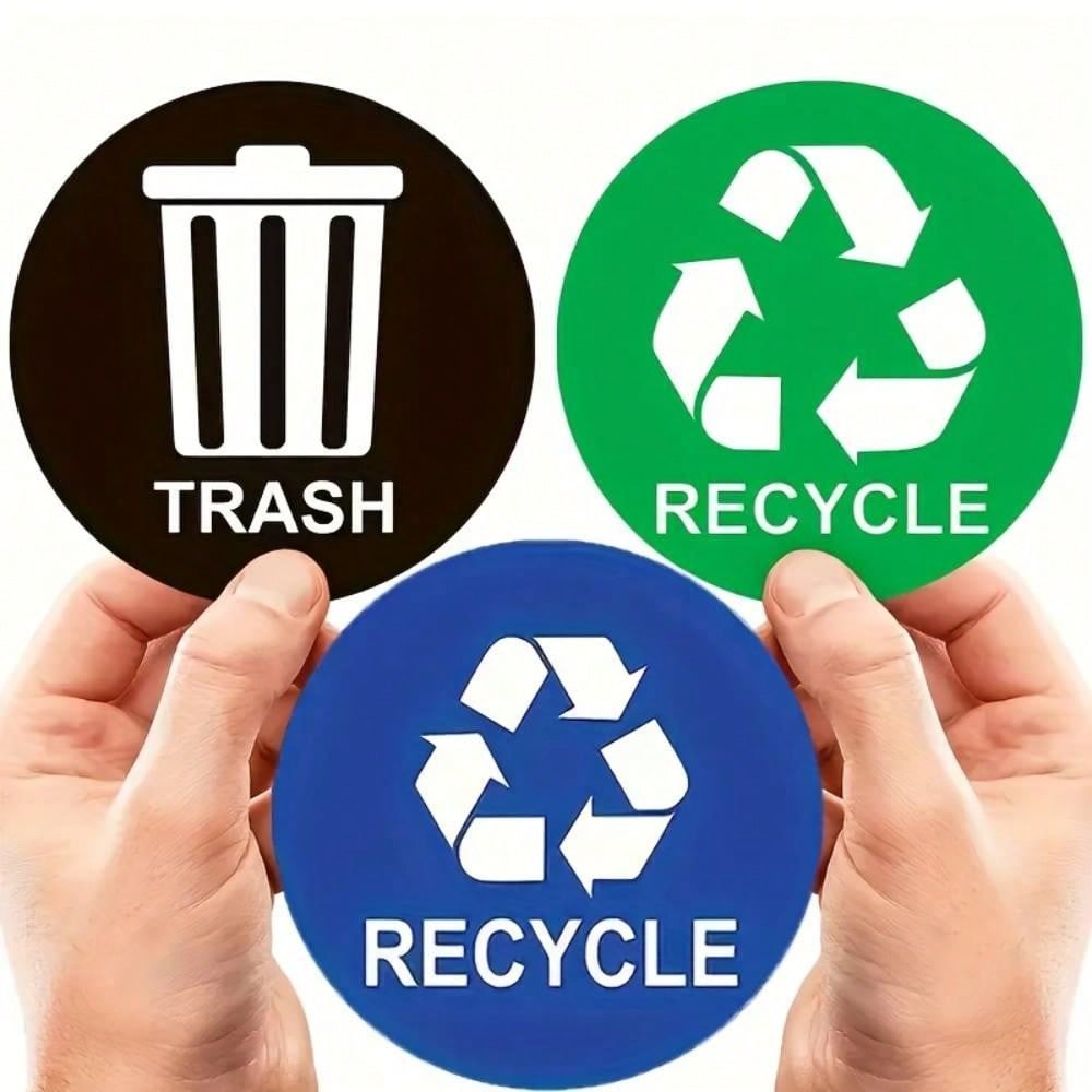 1pack 3pcs 5in Garbage Classification Labels, Green Pvc Stickers For